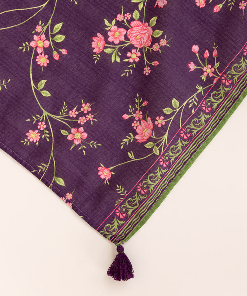 Women's Pret Printed Eggplant Purple Textured Voile Dupatta