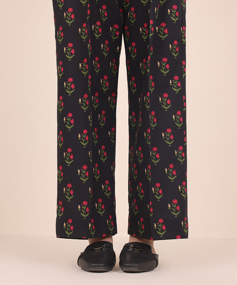 Women's Pret Printed Black Light Khaddar Culotte Trousers