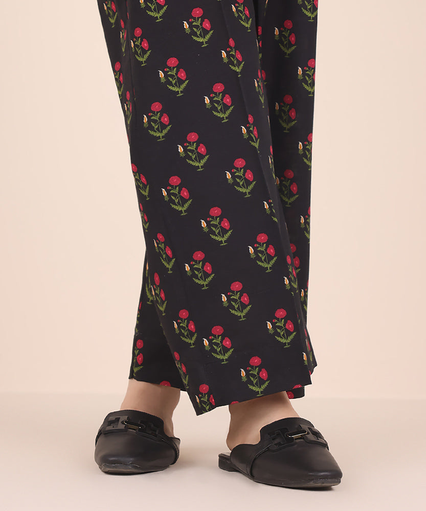 Women's Pret Printed Black Light Khaddar Culotte Trousers