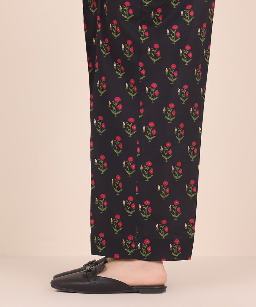 Women's Pret Printed Black Light Khaddar Culotte Trousers