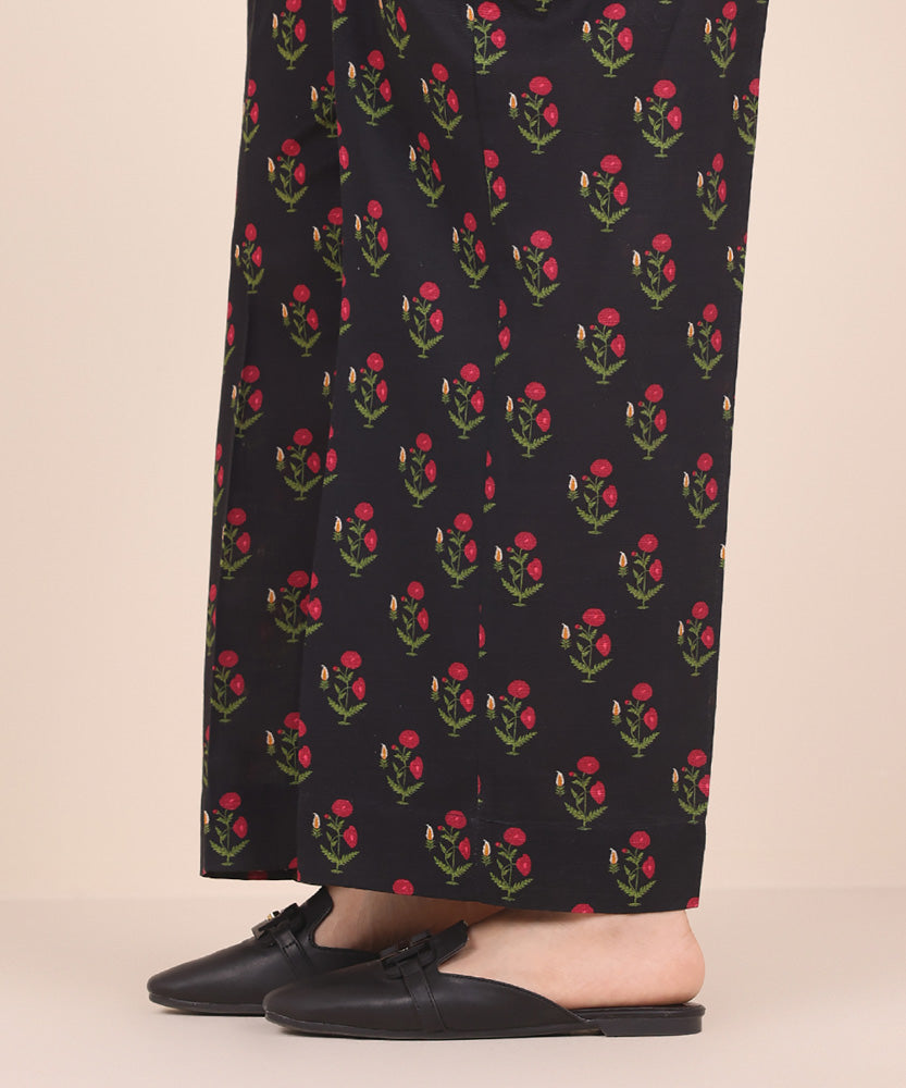 Women's Pret Printed Black Light Khaddar Culotte Trousers