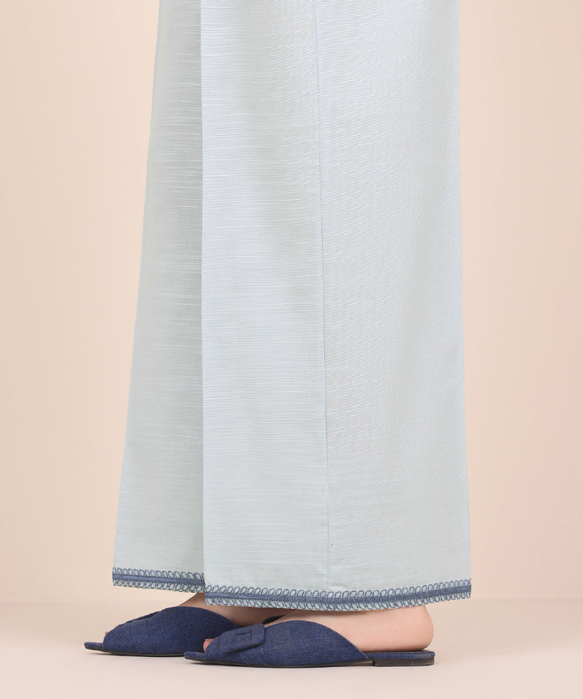 Women's Pret Solid Embroidered Pastel Blue Khaddar Culotte Trousers