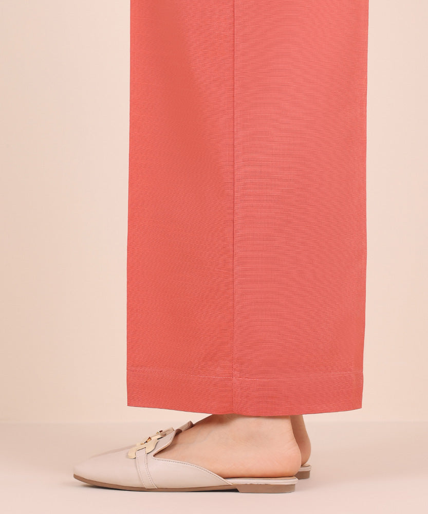 Women's Pret Solid Coral Pink Light Khaddar Culotte Trousers