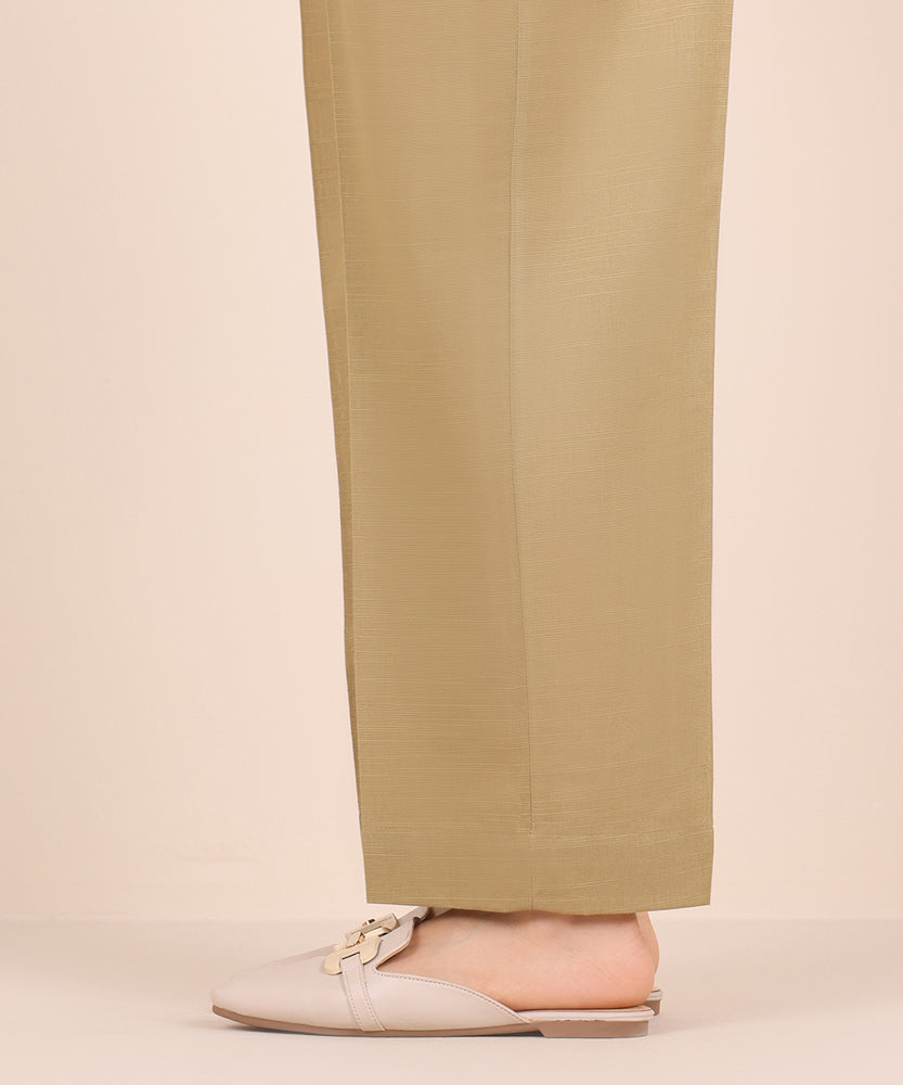 Women's Pret Solid Tan Light Khaddar Straight Trousers