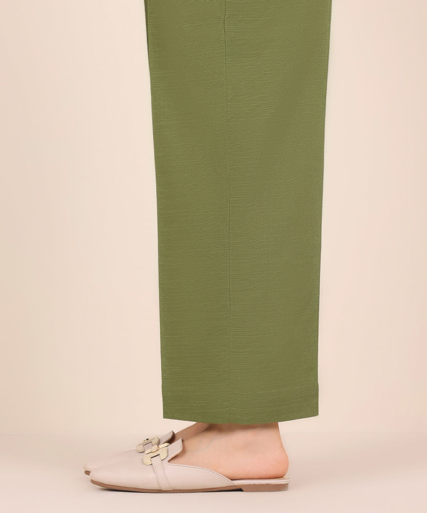 Women's Pret Solid Grass Green Khaddar Straight Trousers