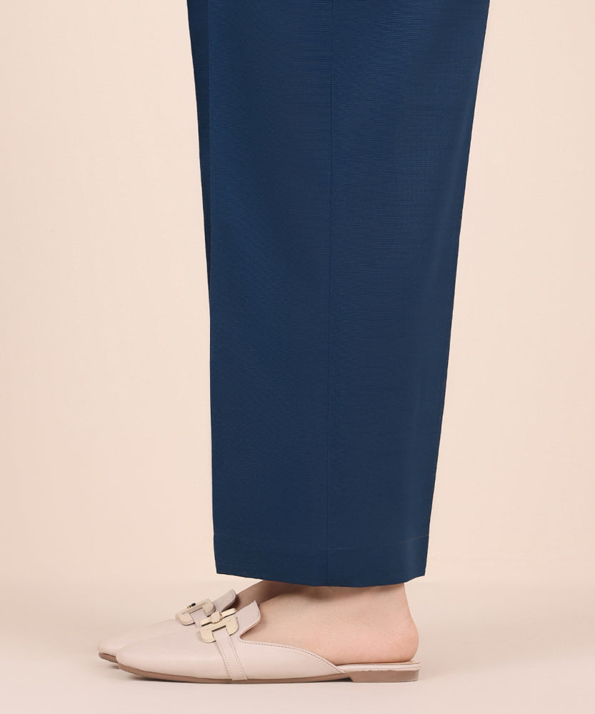 Women's Pret Solid Navy Blue Light Khaddar Straight Trousers