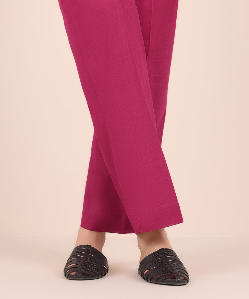 Women's Pret Solid Magenta Khaddar Straight Trousers