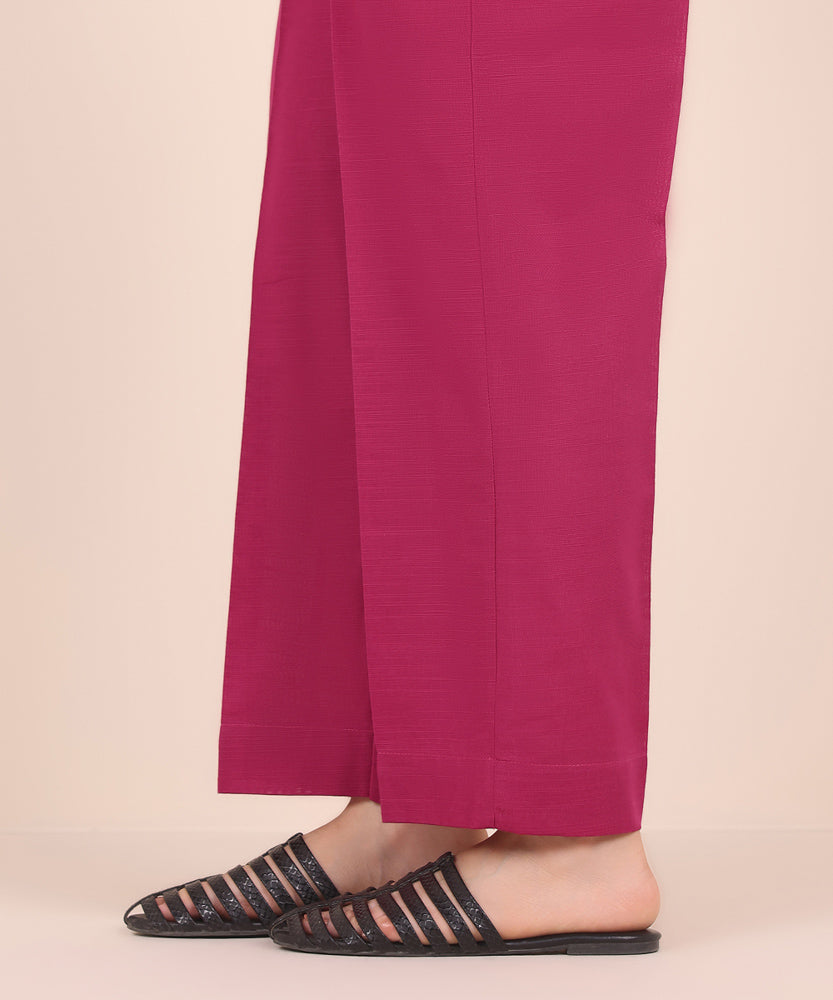 Women's Pret Solid Magenta Khaddar Straight Trousers