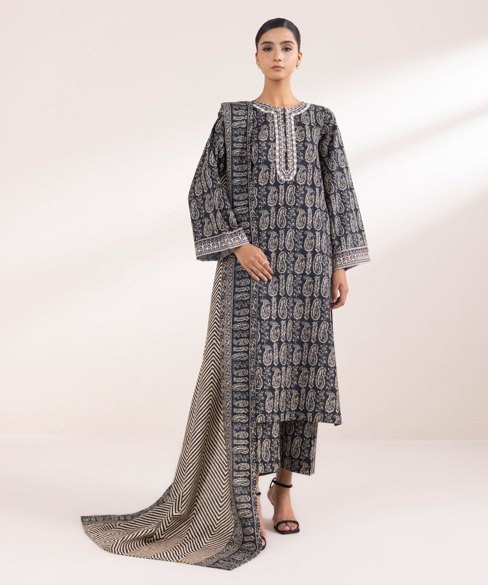 Women's Pret Printed Biege Khaddar Dupatta