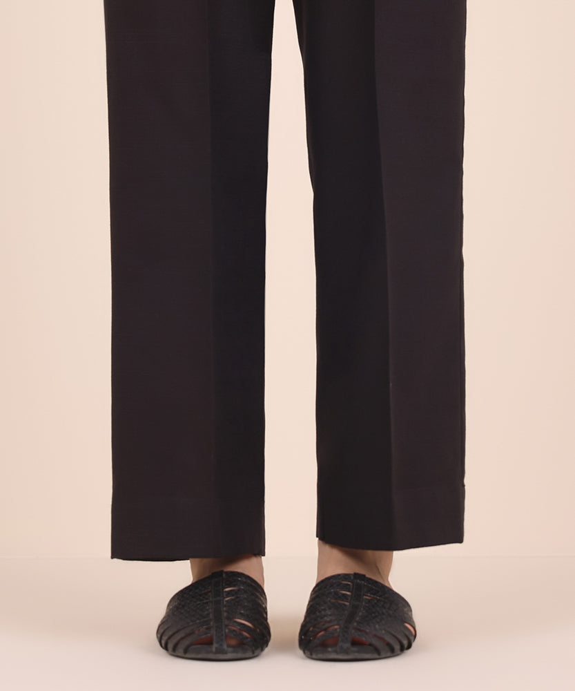 Women's Pret Solid Black Light Khaddar Straight Trousers