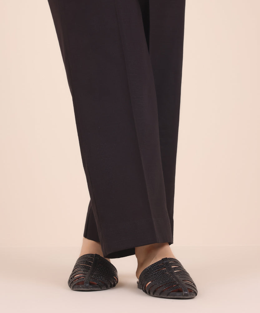 Women's Pret Solid Black Light Khaddar Straight Trousers