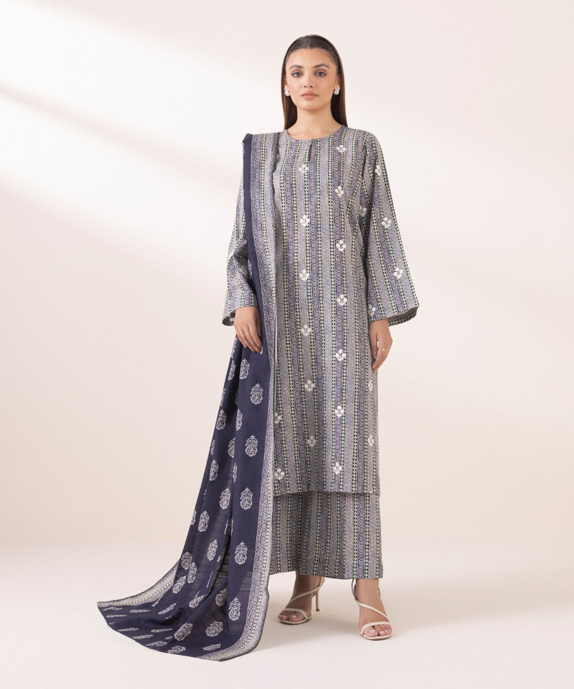 Women's Pret Printed Navy Blue Khaddar Dupatta