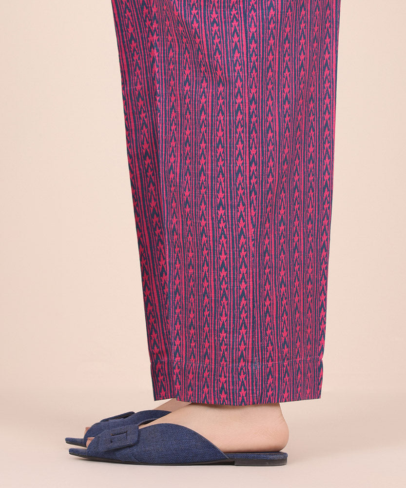 Women's Pret Printed Magenta Khaddar Straight Trousers