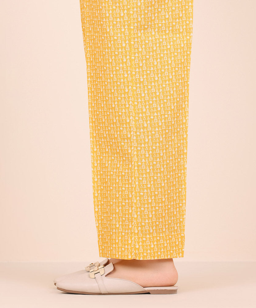 Women's Pret Printed Butter Yellow Light Khaddar Straight Trousers