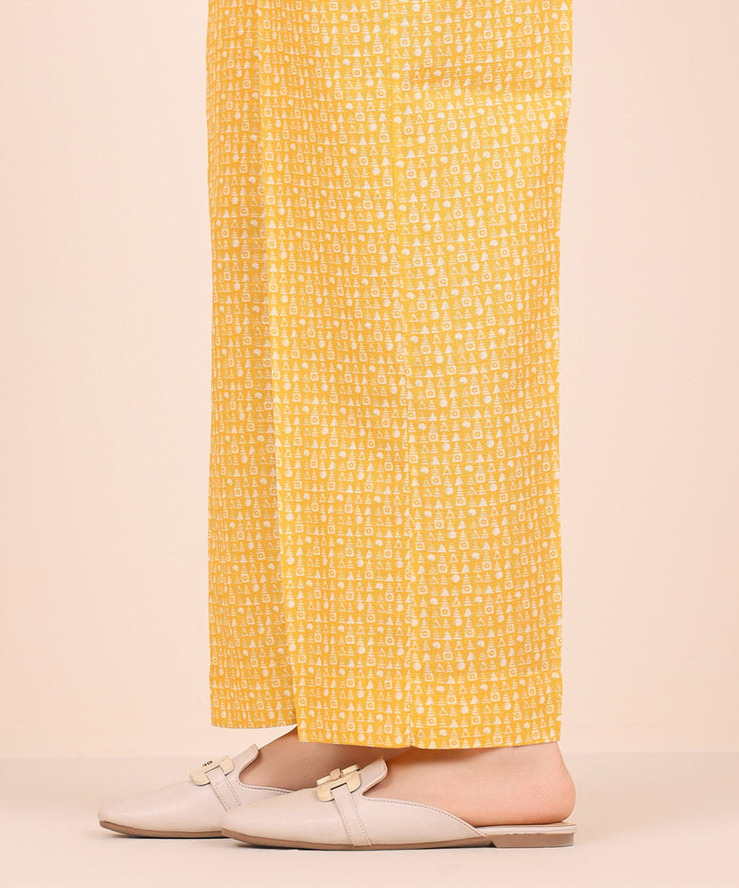 Women's Pret Printed Butter Yellow Light Khaddar Straight Trousers