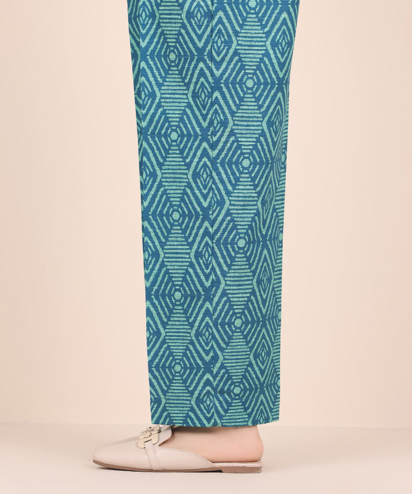 Women's Pret Printed Aqua Green Khaddar Straight Trousers