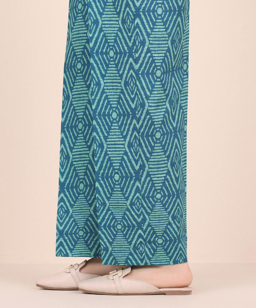 Women's Pret Printed Aqua Green Khaddar Straight Trousers