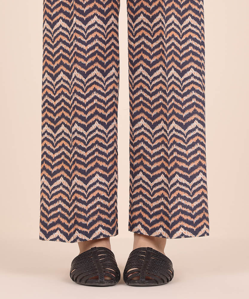 Women's Pret Printed Navy Blue Light Khaddar Straight Trousers