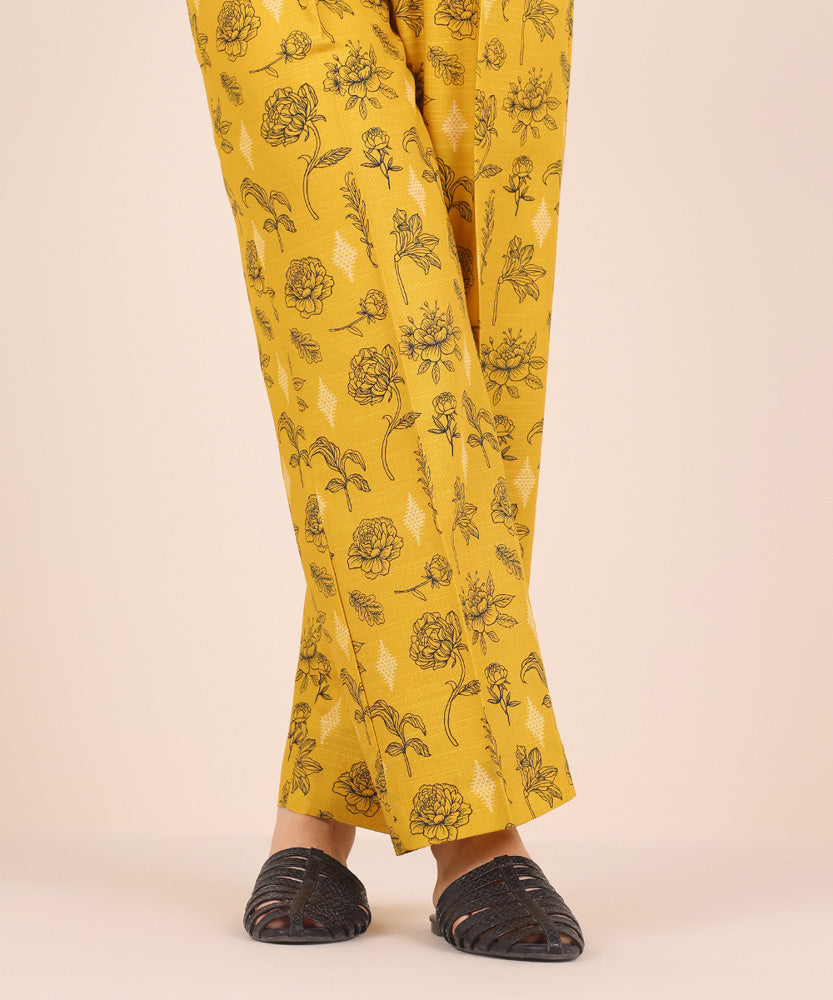 Women's Pret Printed Mustard Light Khaddar Straight Trousers