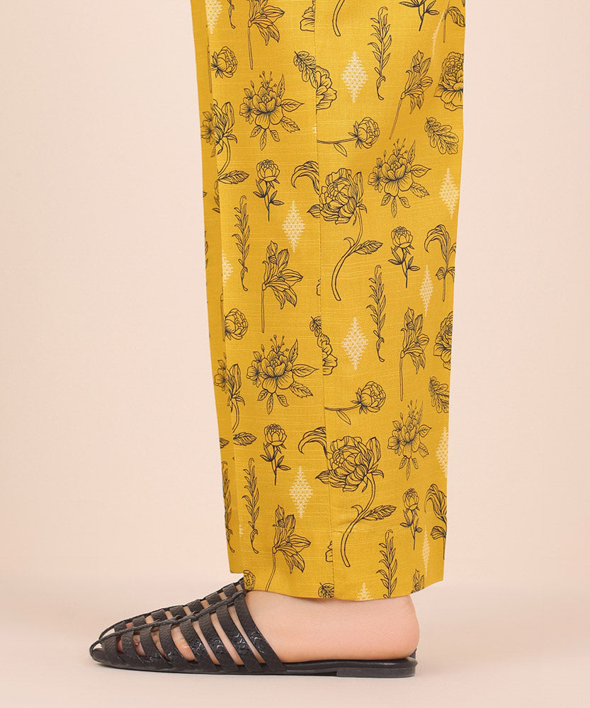 Women's Pret Printed Mustard Light Khaddar Straight Trousers