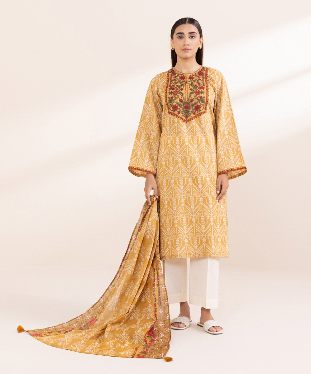 Fine Voile Orange Printed Dupatta