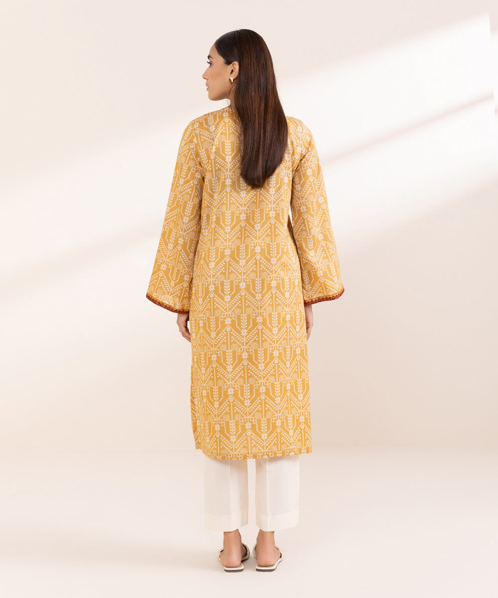 Women's Pret Cambric Yellow Embroidered A-Line Shirt