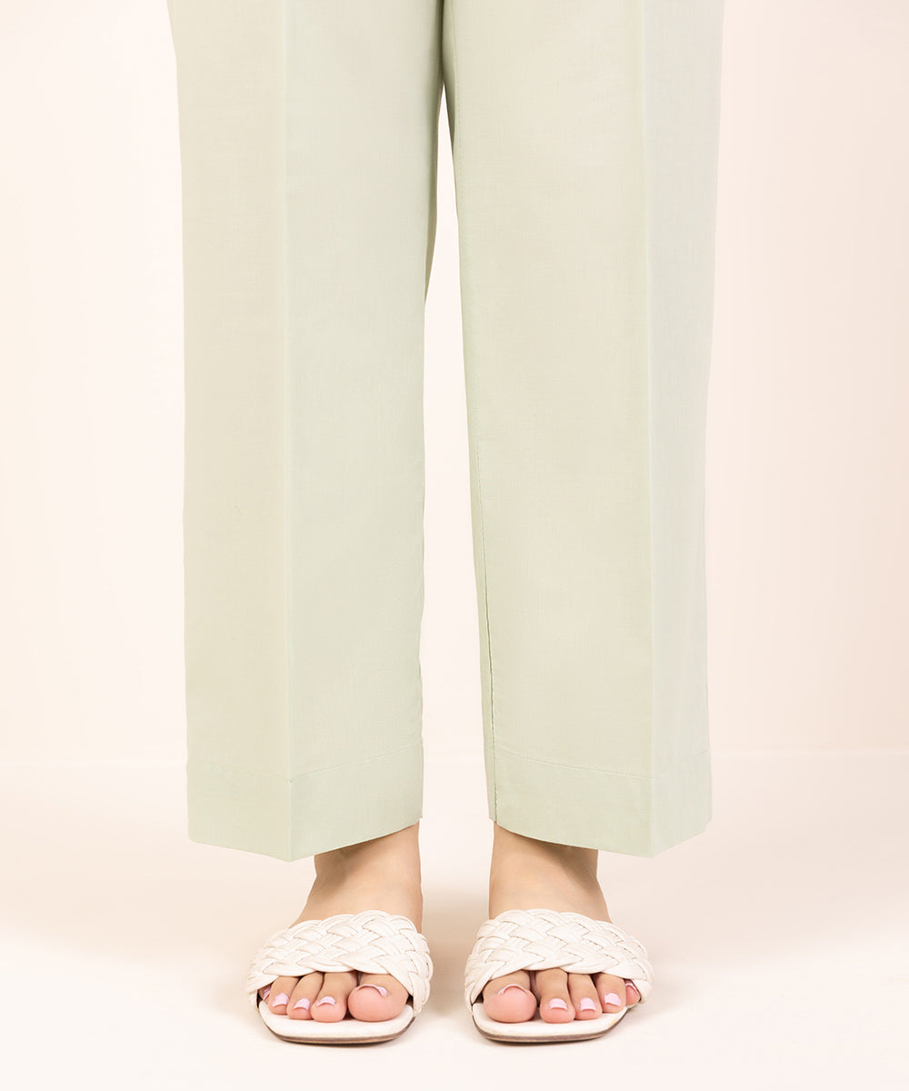 Women's Pret Cambric Green Solid Straight Pants