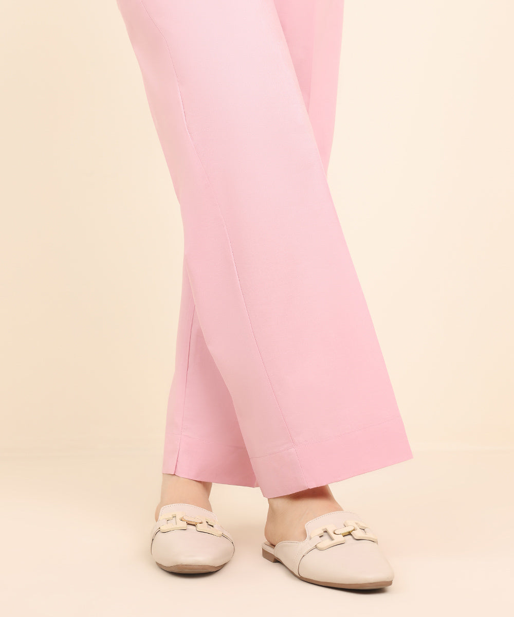 Women's Pret Cambric Pink Solid Straight Pants