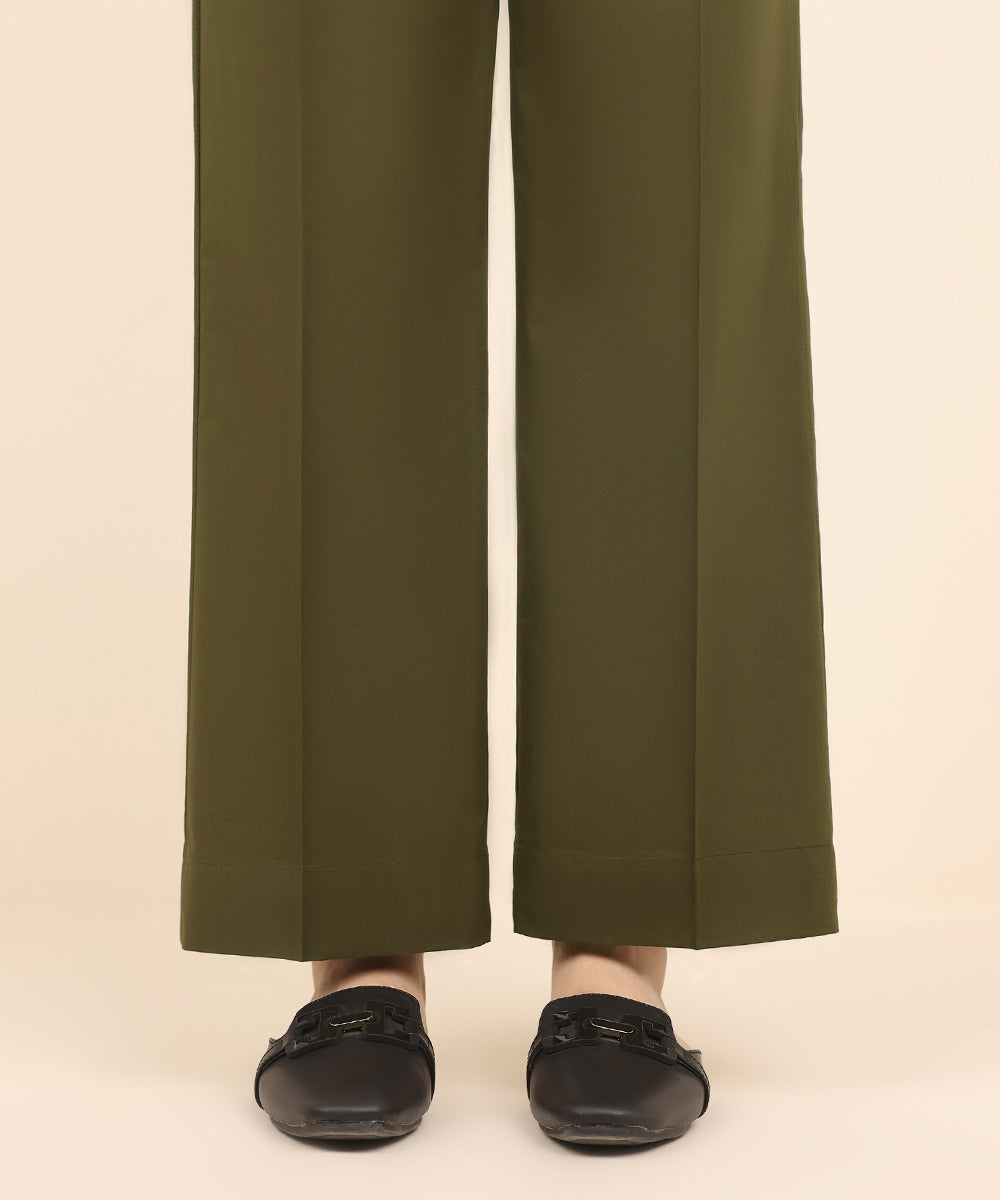 Women's Pret Cambric Green Solid Straight Pants