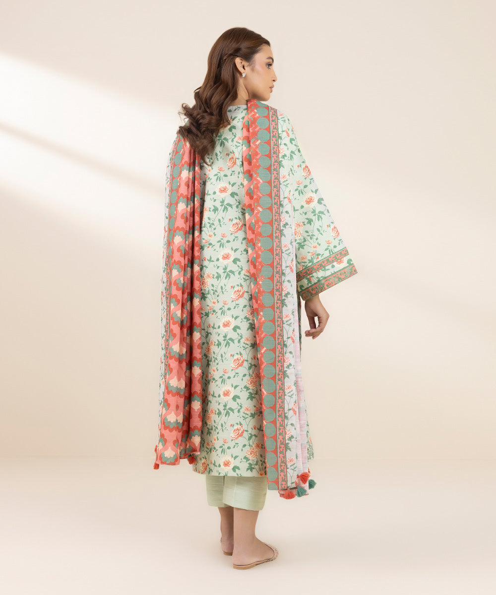 Women's Unstitched Khaddar Embroidered Green 3 Piece Suit