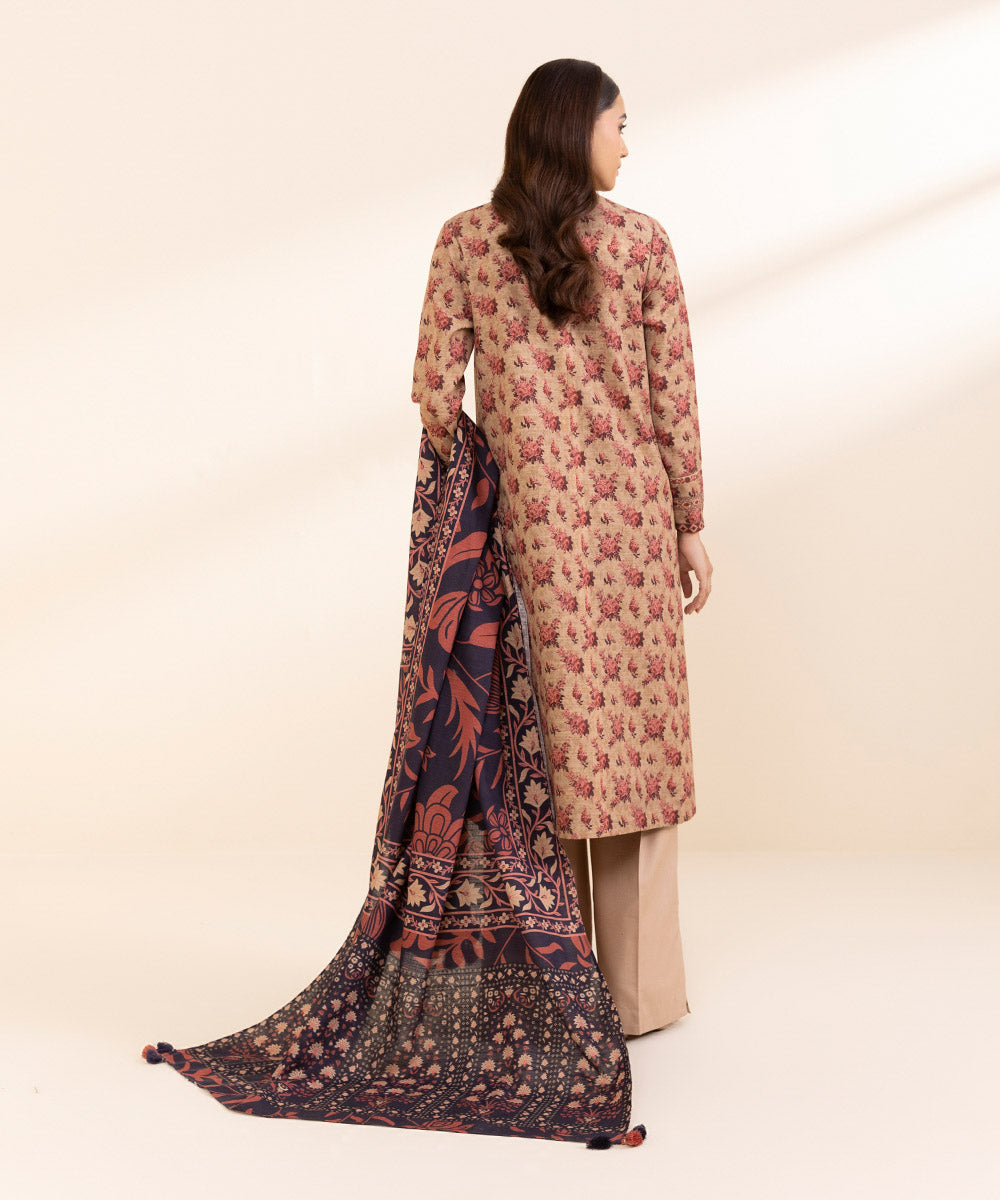 Women's Unstitched Khaddar Printed Multi 3 Piece Suit