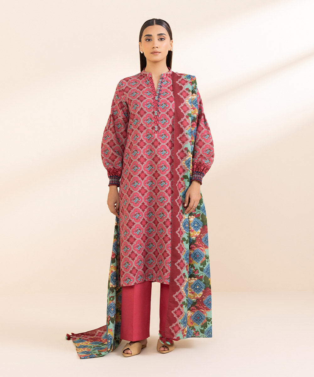 Women's Unstitched Printed Light Khaddar Three Piece Suit