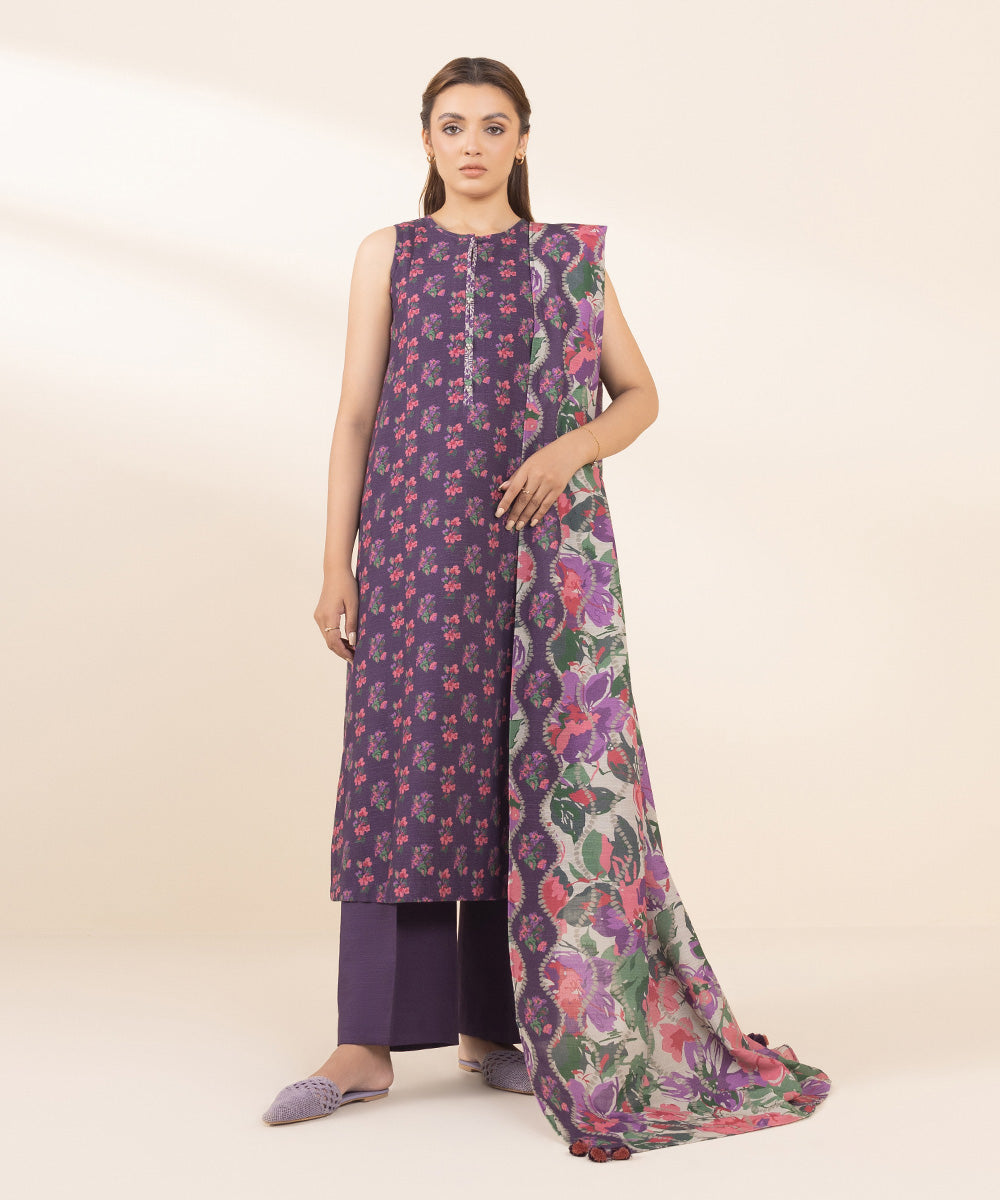 Women's Unstitched Printed Light Khaddar Three Piece Suit