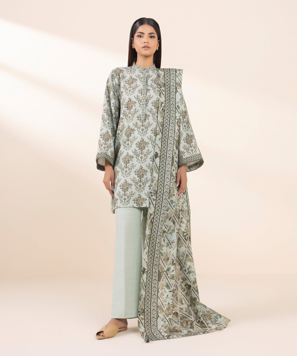 Women's Unstitched Printed Light Khaddar Three Piece Suit