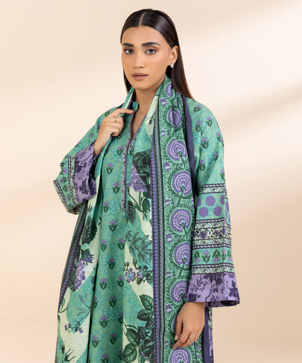 Women's Unstitched Printed Light Khaddar Three Piece Suit