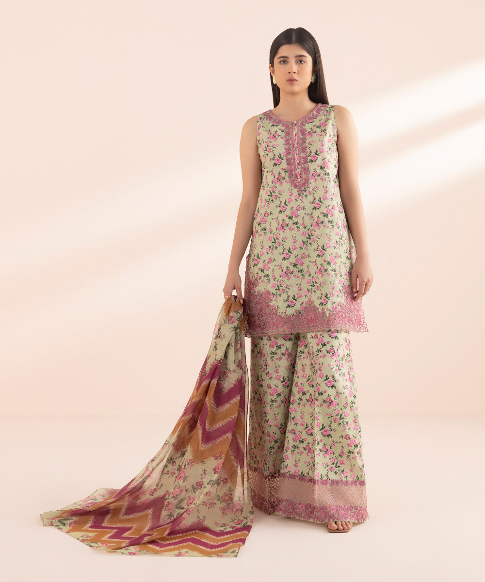 Women's Unstitched Lawn Multi Embroidered 3 Piece Suit