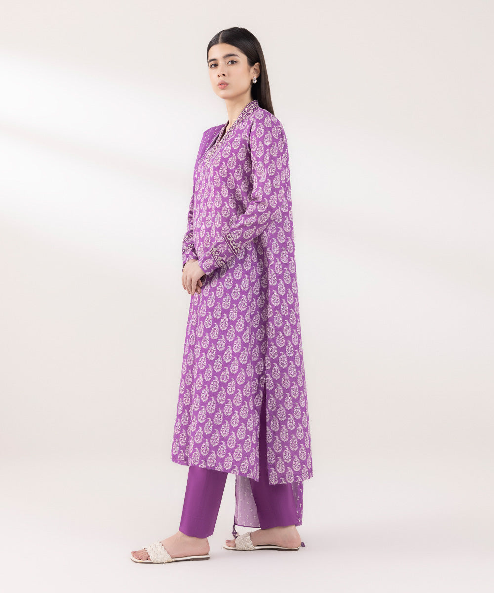 Women's Unstitched Lawn Embroidered Purple 3 Piece Suit