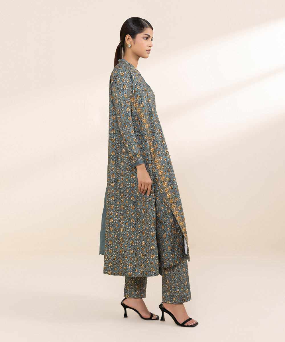 Women's Unstitched Linen Grey Embroidered 3 Piece Suit