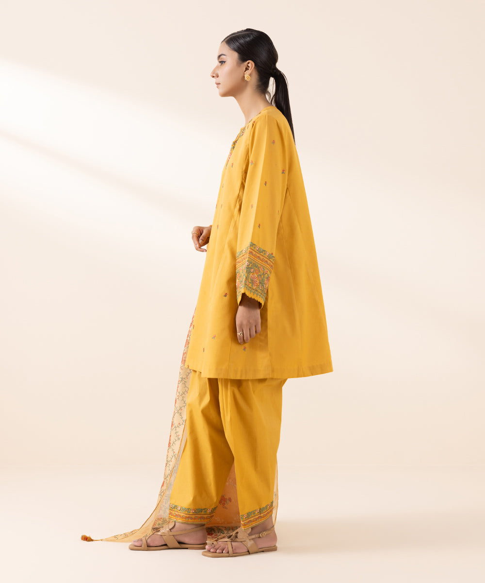 Women's Unstitched Lawn Yellow Embroidered 3 Piece Suit