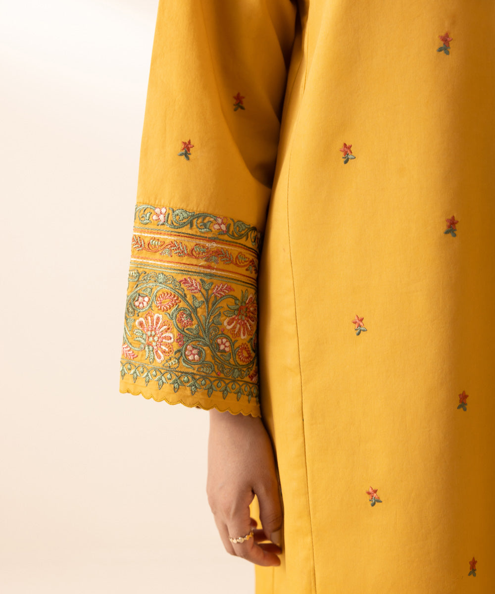 Women's Unstitched Lawn Yellow Embroidered 3 Piece Suit