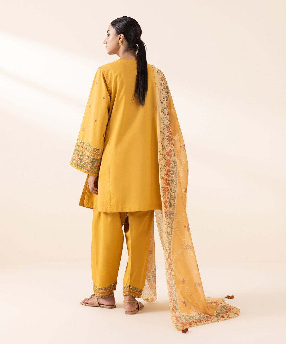 Women's Unstitched Lawn Yellow Embroidered 3 Piece Suit