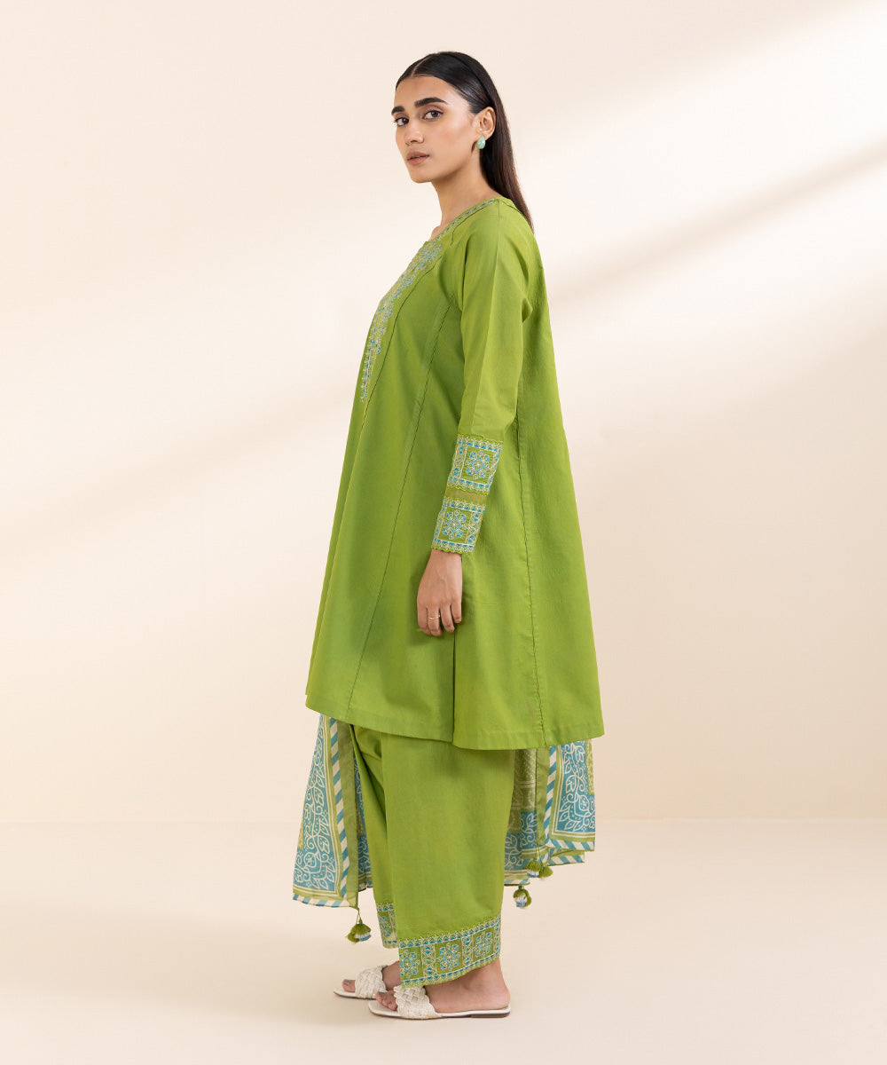 Women's Unstitched Lawn Green Embroidered 3 Piece Suit