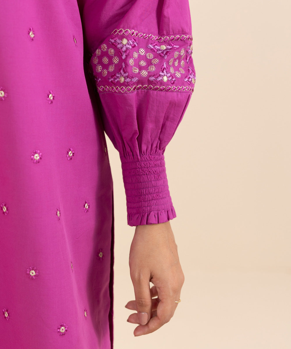 Women's Unstitched Lawn Pink Embroidered 3 Piece Suit