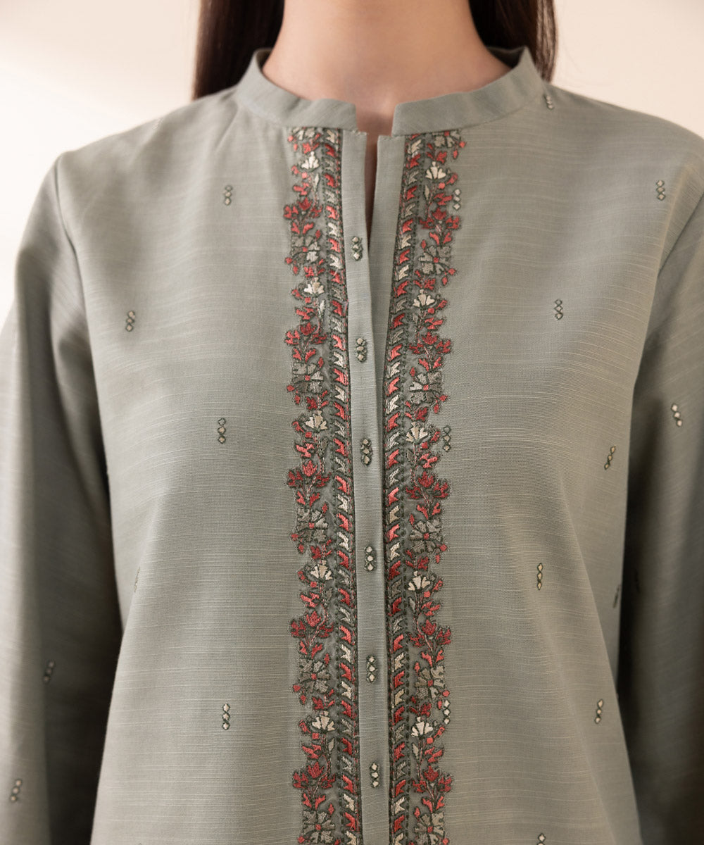 Women's Unstitched Khaddar Grey Embroidered 3 Piece Suit