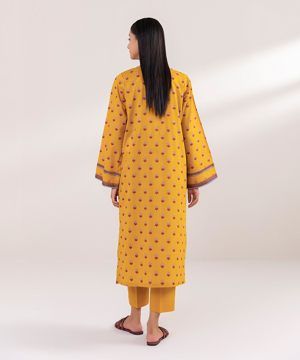 Women's Pret Lawn Printed Embroidered Orange Straight Shirt