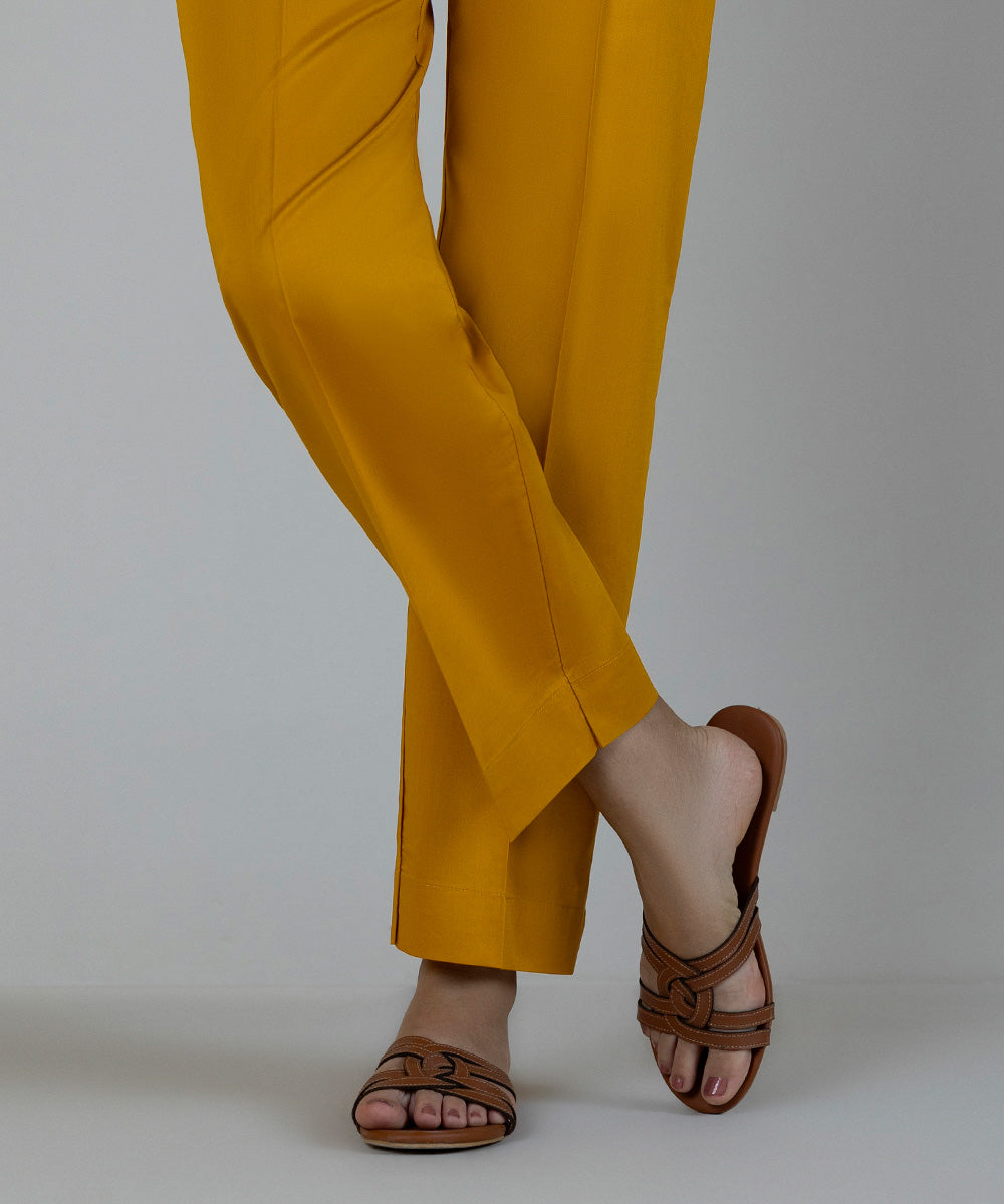 Women's Pret Cambric Yellow Dyed Straight Pants