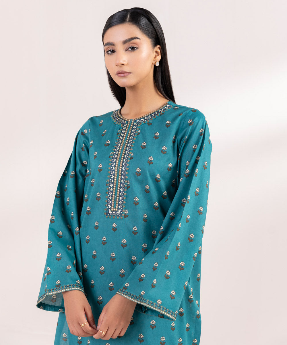 Women's Pret Lawn Printed Embroidered Blue A-Line Shirt