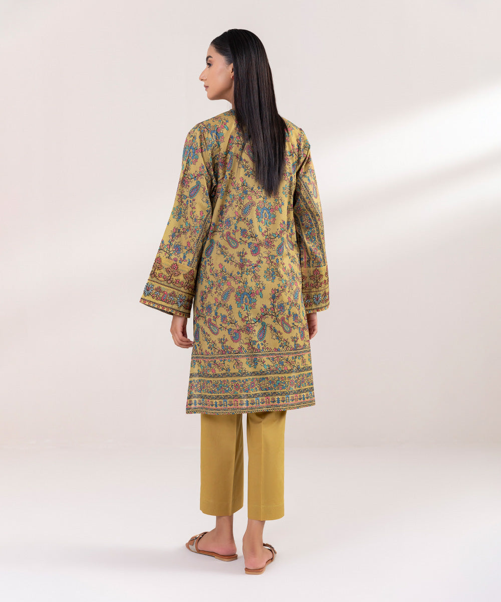 Women's Pret Lawn Printed Embroidered Brown Straight Shirt