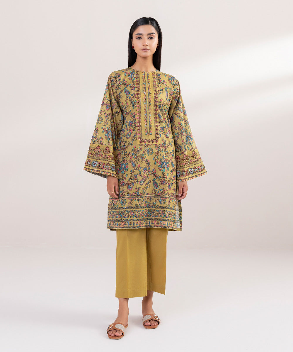 Women's Pret Lawn Printed Embroidered Brown Straight Shirt