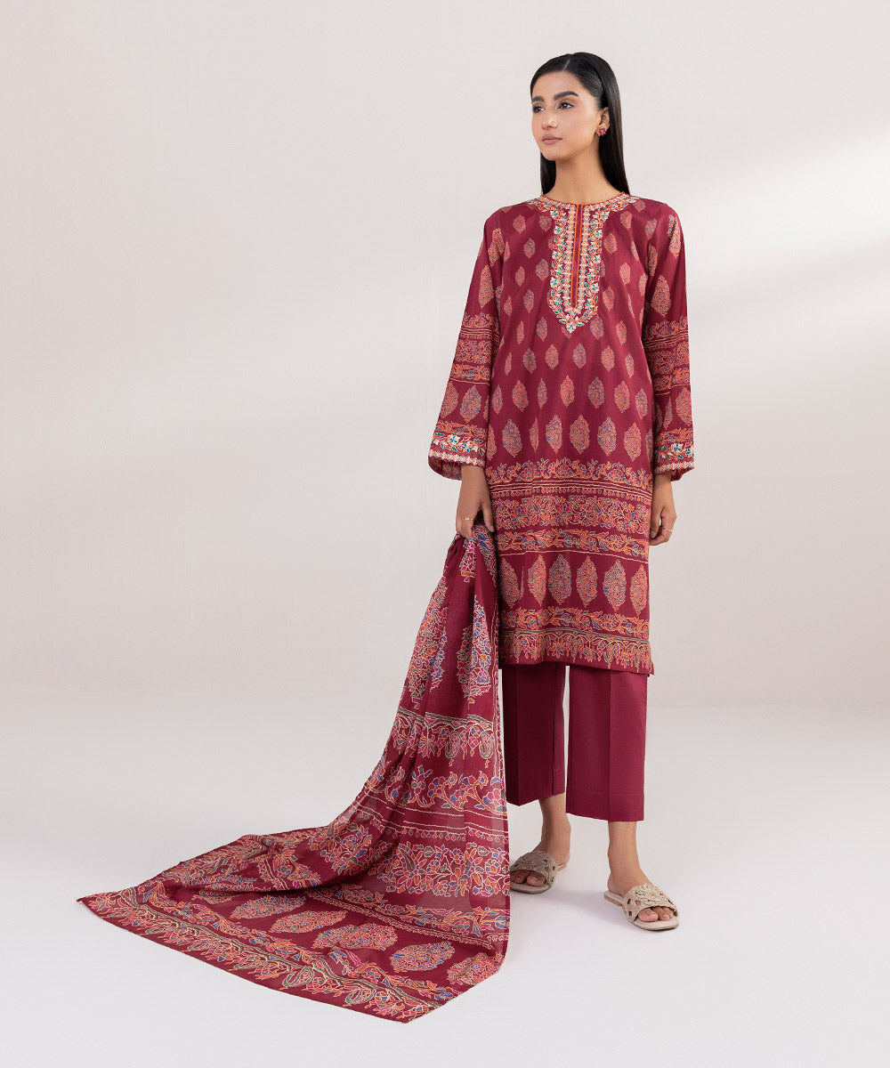 Voile Red Printed Dupatta